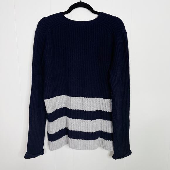 Vince Striped Wool Cashmere Blend Sweater Navy Blue Gray XLarge XL Womens Crew - Picture 2 of 8